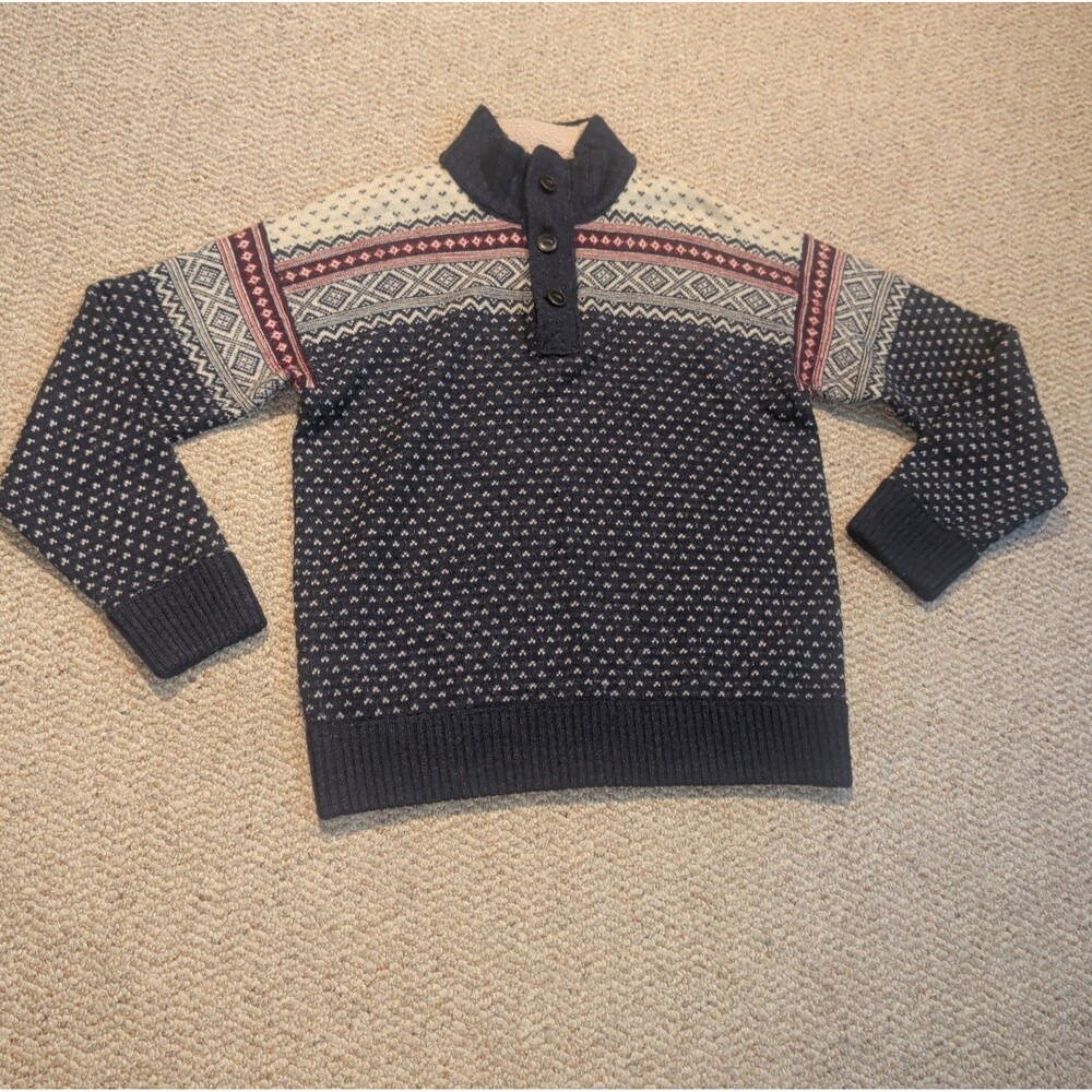 Eddie Bauer Wool Fair Isle Sweater Mens Large Yoke Button Down Grandpa